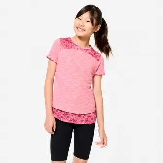 Decathlon Tricou 2 in 1 Educatie fizica Roz cu imprimeu Fete, 14-15 Ani