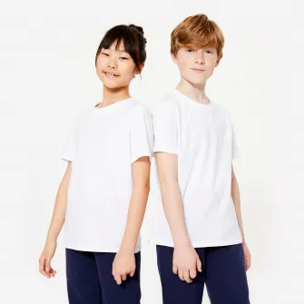 Decathlon Tricou bumbac Educatie fizica Essentiel Alb Copii, 7-8 Ani