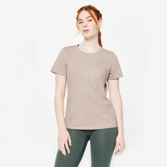 Decathlon Tricou bumbac guler rotund Bej Dama, S