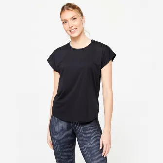 Decathlon Tricou Croiala larga 500 Fitness Cardio Negru Dama, L