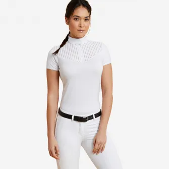Decathlon Tricou Polo Concurs echitatie 500 Alb Dama, S