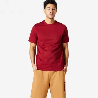 Decathlon Tricou Regular 500 Fitness Essentials Bordo Barbati, 2XL