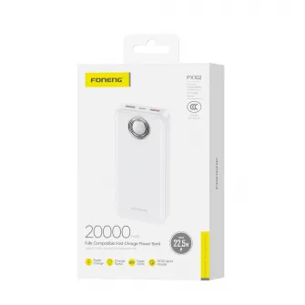 Foneng Power Bank with Digital Display 20000 mAh, 22.5W, White