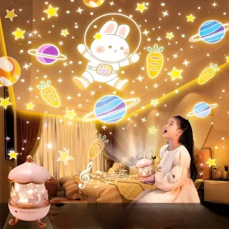Glaceon Light Projector,6 Film,5 Colours Changing,Rabbits Night Light Projector for Kids