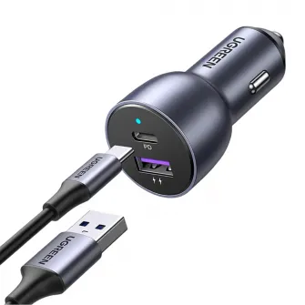 UGREEN Car Charger 1*USB-A+1*Type-C Aluminum 3A 52,5W, Grey