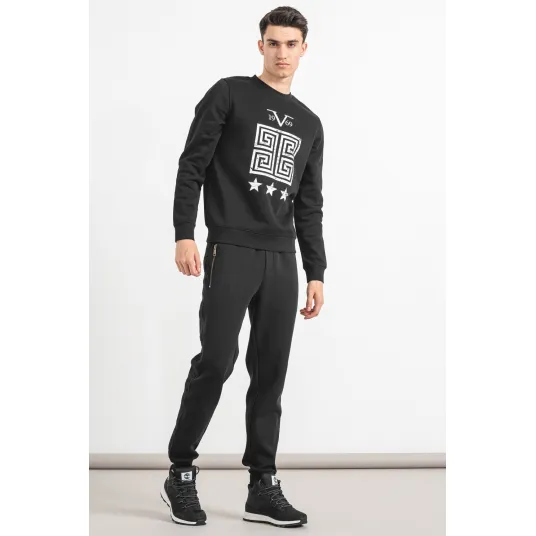 19V69 ITALIA, Bluza de trening din amestec de bumbac, Negru, Alb optic, L