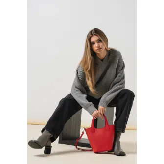 19V69 ITALIA, Pulover lejer cu decolteu in V, Gri deschis melange, L