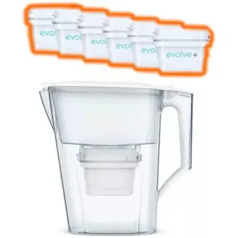 6 filtre de apa Evolve + Cana filtranta Aqua Optima Liscia, 2.5 L, alb