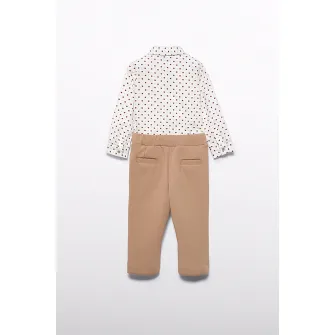 Abel & Lula, Set de camasa si pantaloni de trening, Rosu, Alb, Maro camel, 75 CM