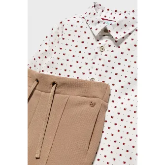 Abel & Lula, Set de camasa si pantaloni de trening, Rosu, Alb, Maro camel, 86 CM
