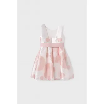 Abel  Lula, Rochie cu model floral si cordon in talie, Alb, Roz pal, 104 CM