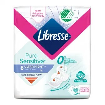 Absorbante Libresse Pure Sensitive Ultra Night, 8 bucati