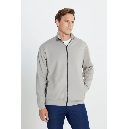 AC&Co, Bluza de trening cu fermoar si buzunare laterale, Gri deschis, M