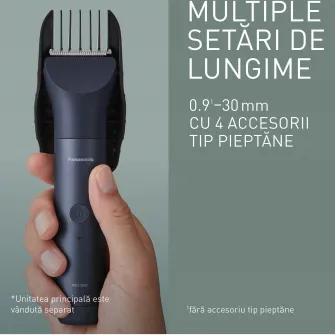 Accesoriu Panasonic MultiShape ER-CHC1-A301 pentru tuns cu lame profesionale, 4 piepteni cu 15 setari de lungime, negru