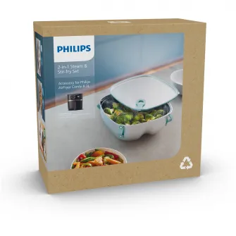 Accesoriu pentru Airfryer Philips HD9960/00, Set 2-in-1 gatit cu aburi si prajire rapida, compatibil cu gama Airfryer Seria 7000 HD9880, HD9275, HD9276