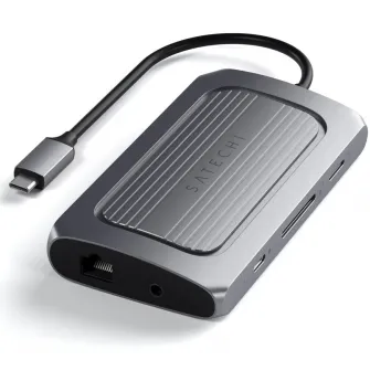 Adaptor multiport USB-4 Satechi Satechi 8K HDMI 1x8K HDMI/30Hz, USB-C PD 100W, Ethernet, 2xUSB-A 3.2, 1xUSB-A 2.0, Micro/SD, 3.5mm audio, Gri spatial