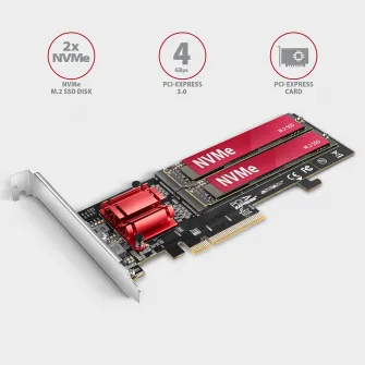 Adaptor PCIE 3.0 8X la 2X NVME M.2 Axagon PCEM2-ND