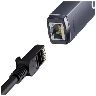 Adaptor placa de retea Baseus Lite WKQX000313, USB Type-C - RJ-45 Gigabit LAN, metalic, LED, gri