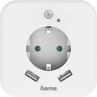 Adaptor priza Hama, USB, 2.4 A, Senzor miscare, White
