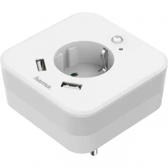 Adaptor priza Hama, USB, 2.4 A, Senzor miscare, White