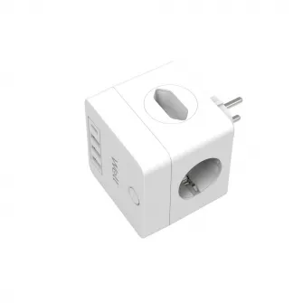 Adaptor priza Well, 4 prize, 3xUSB, 1xUSB-C PD20W, Alb