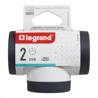 Adaptor rotativ pentru priza Legrand Revolution L694522, USB tip A si C, 3A-5V 15W, 2 prize, 16A, Alb/Gri inchis