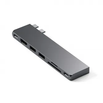 Adaptor Satechi PRO hub slim pentru Macbook, USB A/ C, 4K HDMI, SD/Micro SD, Gri spatial