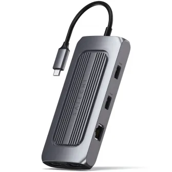 Adaptor USB-C Multiport Satechi MX Dual 4K HDMI 60Hz/30Hz, USB-C PD 100W, Ethernet, 1xUSB-C 5Gbps, 2xUSB-A 3.0, Micro/SD, 3.5mm audio, Gri spatial