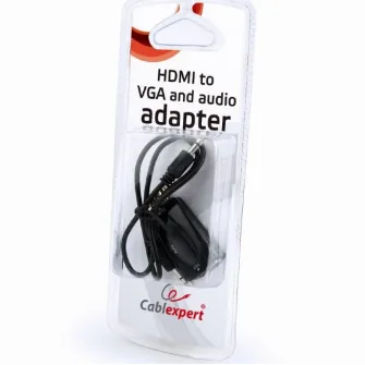Adaptor video Gembird HDMI (T) la VGA (M), rezoluție maximă Full HD la 60Hz, negru, A-HDMI-VGA-02