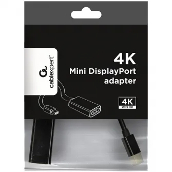 adaptor video Gembird, Mini-DisplayPort (T) la DisplayPort (M), rezolutie maxima 4K la 30Hz, Negru, A-mDPM-DPF4K-01
