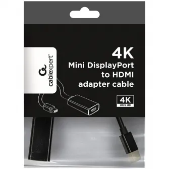 adaptor video Gembird, Mini-DisplayPort (T) la HDMI (M), rezolutie maxima 4K la 30Hz, Negru, A-mDPM-HDMIF4K-01