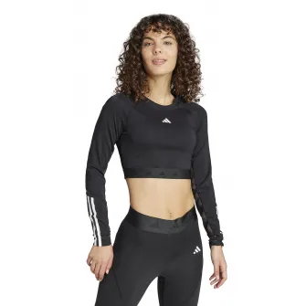 adidas Performance, Bluza crop cu maneci raglan, pentru fitness Hyperglam, Negru, L