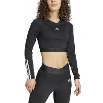 adidas Performance, Bluza crop cu maneci raglan, pentru fitness Hyperglam, Negru, L