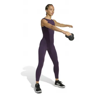 adidas Performance, Salopeta fara maneci cu decupaj pe partea din spate pentru fitness, Mov inchis, L