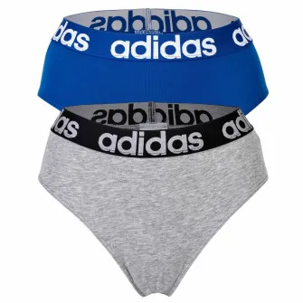 adidas, Set de chiloti tanga cu banda logo in talie - 2 perechi, Gri, Albastru, XS