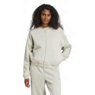 adidas Sportswear, Bluza de trening cu fermoar si guler basebal, Alb fildes, S