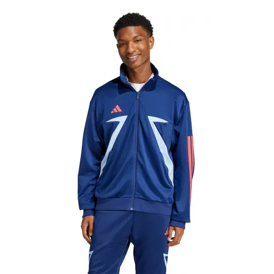 adidas Sportswear, Jacheta cu fermoar si logo, Albastru pastel, Albastru inchis, Piersica, S