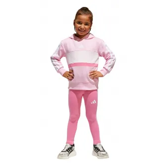adidas Sportswear, Set de colanti si hanorac cu logo, Roz pastel, Alb optic, 122 CM