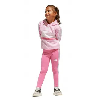 adidas Sportswear, Set de colanti si hanorac cu logo, Roz pastel, Alb optic, 122 CM