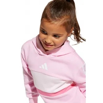 adidas Sportswear, Set de colanti si hanorac cu logo, Roz pastel, Alb optic, 122 CM