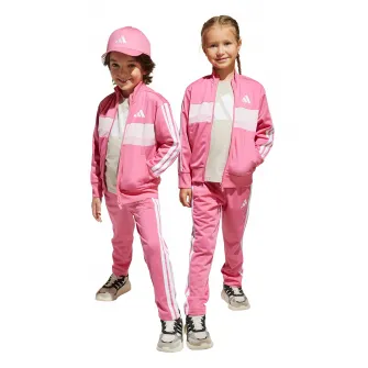 adidas Sportswear, Trening cu detali logo, Alb, Roz pastel, 104 CM