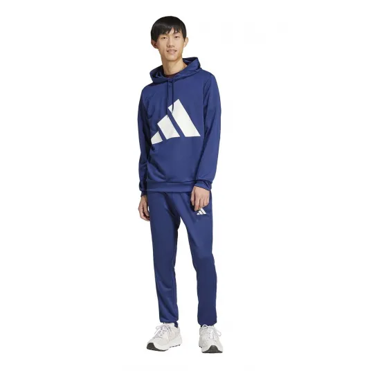 adidas Sportswear, Trening cu imprimeu logo, Albastru inchis, Alb optic, XL