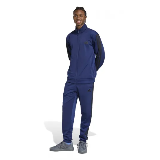 adidas Sportswear, Trening cu logo, Negru, Albastru inchis, S