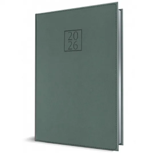 Agenda datata Herlitz, RO A5, 352 pagini, coperta din piele sintetica, Premium Deluxe Chianti, culoare verde cyprus, margini folio argintiu, 2026