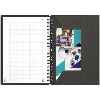 Agenda Organizator Oxford International Meeting Book, B5 80F, Hartie Optik 90G/Mp, Spira Dubla, Scribzee, Coperta Pp, Pefc, Margini Duble Si Antet, Microperforatii, 3 Clape Coperta Spate, Inchidere Cu Elastic, Patratele, Culoare Gri