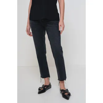AGOLDE, Blugi mom fit cu terminatii nefinisate, Negru stins, 26