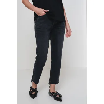 AGOLDE, Blugi mom fit cu terminatii nefinisate, Negru stins, 26