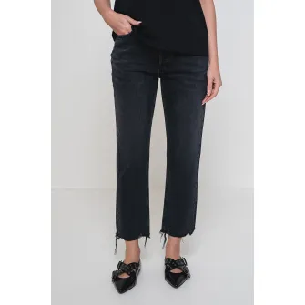AGOLDE, Blugi mom fit cu terminatii nefinisate, Negru stins, 26