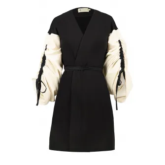 Alina Cernatescu, Cardigan cu model petrecut si maneci contrastante Willow, Negru, Crem, L-XL