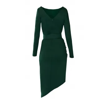 Alina Cernatescu, Rochie cambrata cu decolteu barcuta Slide, Verde inchis, L
